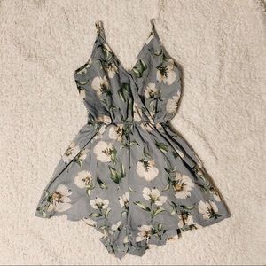 Blue Floral Spaghetti Strap Romper
